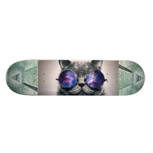 illuminati and galaxy cat skateboard deck