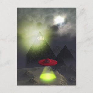 Illuminati Pyramid and UFO Postcard