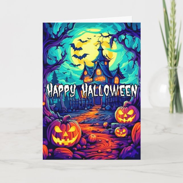Illuminating Halloween Haunted Mansion Card (Front)