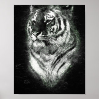 illuminating tiger head deep sketch line art poster