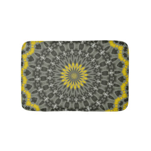 Illuminating Yellow and Grey KAleidoscope Mandala. Bath Mat