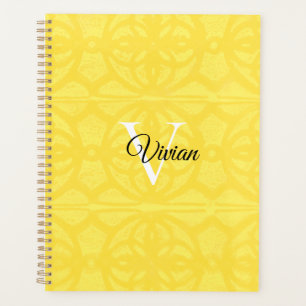 Illuminating Yellow Batik Elegant Monogram Name Planner