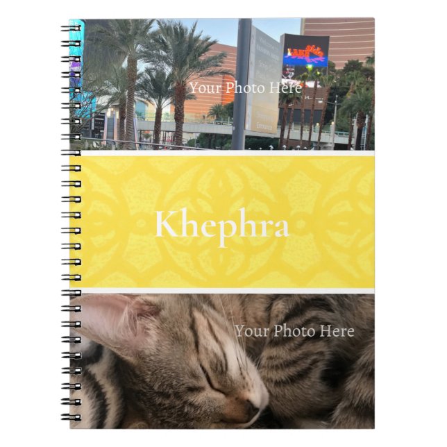 Illuminating Yellow Batik Photo Collage Border Notebook (Front)