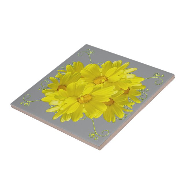 Illuminating Yellow Daisy Blossoms Tile (Side)