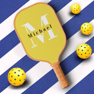 Illuminating Yellow Monogram Modern Simple Cute Pickleball Paddle