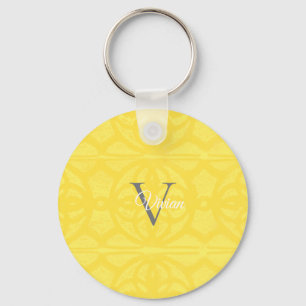 Illuminating Yellow Watercolor Batik Monogram Name Key Ring