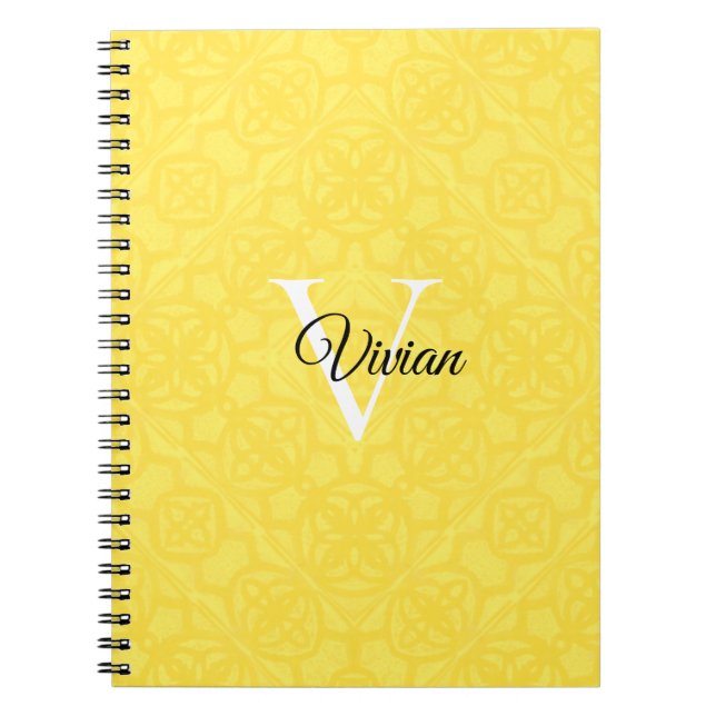 Illuminating Yellow Watercolor Monogram Name  Notebook (Front)