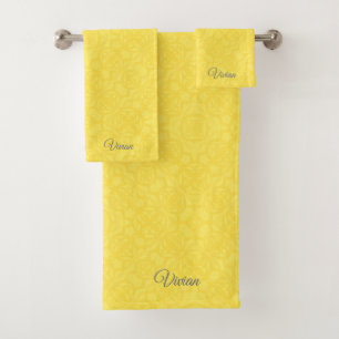 Illuminating Yellow Watercolor Pattern Bath Towel Set