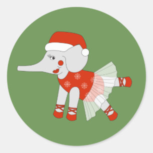 illusima Ballerina Christmas Elephant Classic Round Sticker