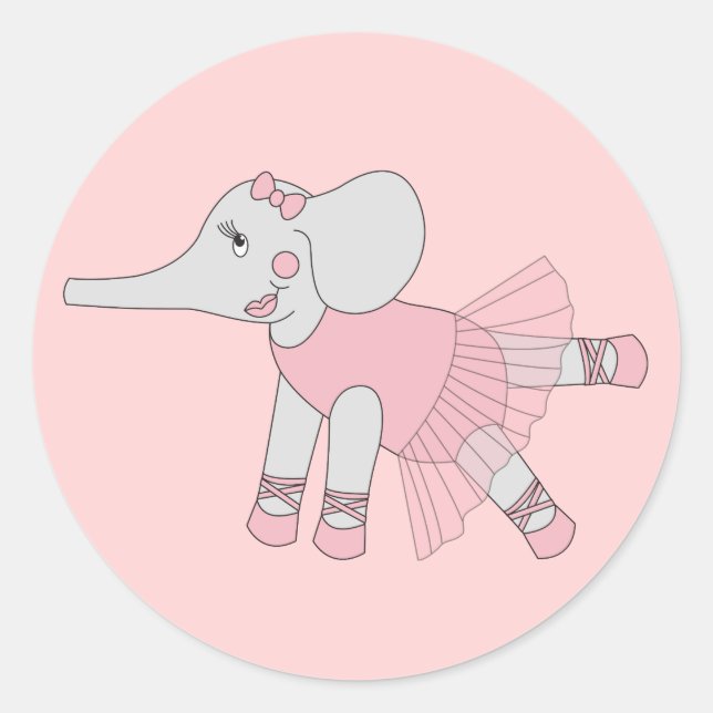 illusima Ballerina Elephant Light Pink Classic Round Sticker (Front)