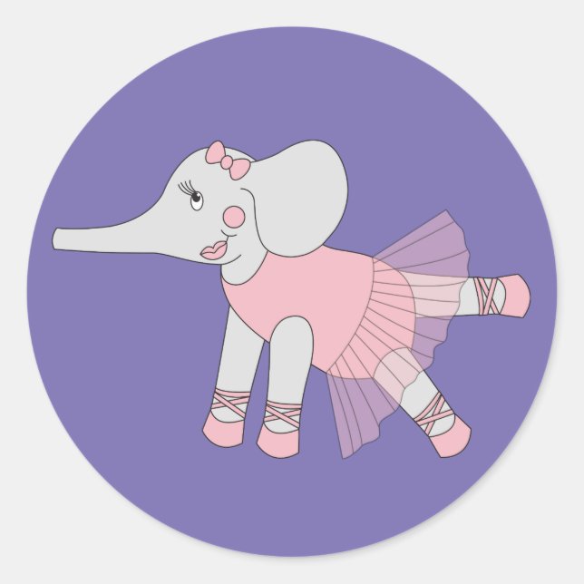 illusima Ballerina Elephant Purple Classic Round Sticker (Front)