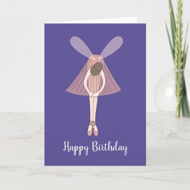illusima Ballerina Fairy Dark Purple Birthday Card (Front)