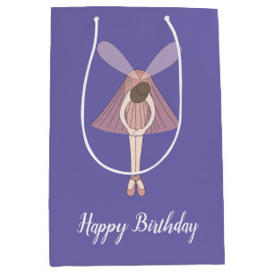 illusima Ballerina Fairy Purple With Text Medium Gift Bag