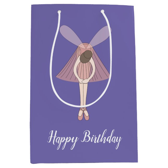 illusima Ballerina Fairy Purple With Text Medium Gift Bag (Front)