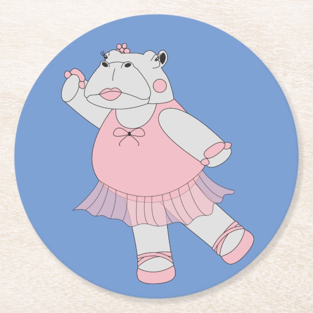 illusima Ballerina Hippo Blue Round Paper Coaster (Front)