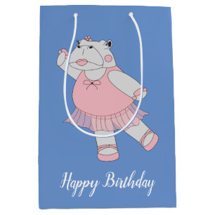 illusima Ballerina Hippo Blue With Text Medium Gift Bag