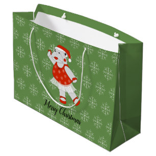 illusima Ballerina Hippo Christmas Snowflakes Large Gift Bag
