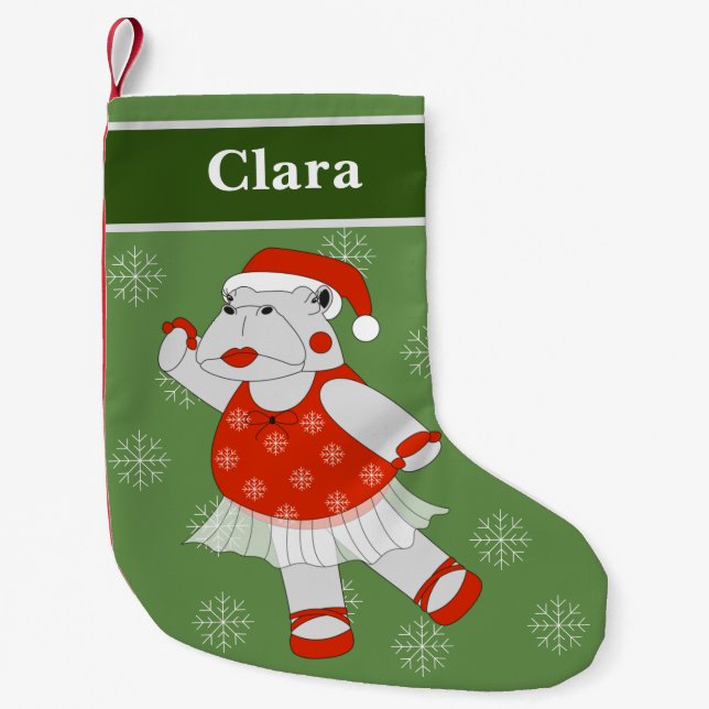 illusima Ballerina Hippo Christmas Snowflakes Small Christmas Stocking (Front)