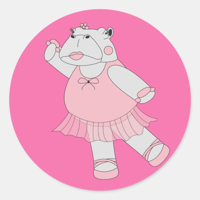 illusima Ballerina Hippo Classic Round Sticker (Front)