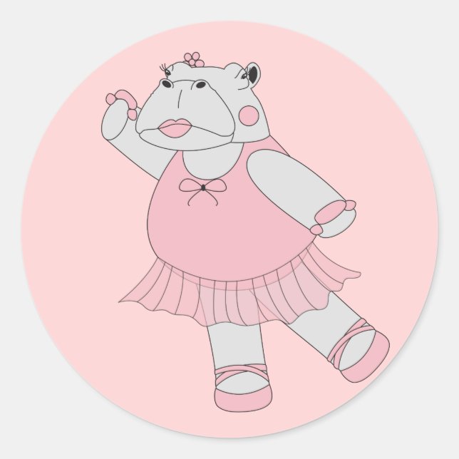 illusima Ballerina Hippo Light Pink Classic Round Sticker (Front)