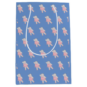 illusima Ballerina Hippo Pattern Blue Medium Gift Bag