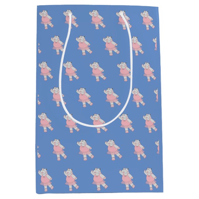 illusima Ballerina Hippo Pattern Blue Medium Gift Bag (Front)