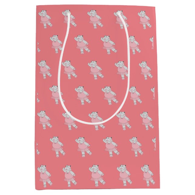 illusima Ballerina Hippo Pattern Peach Medium Gift Bag (Front)