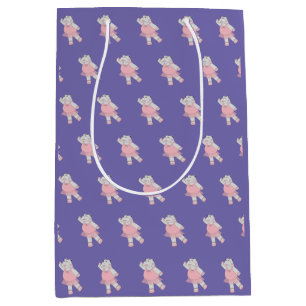 illusima Ballerina Hippo Pattern Purple Medium Gift Bag