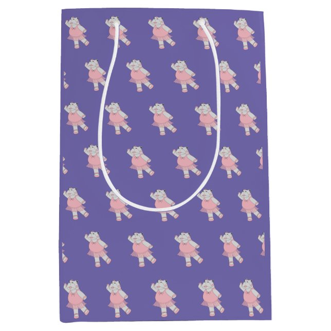 illusima Ballerina Hippo Pattern Purple Medium Gift Bag (Front)