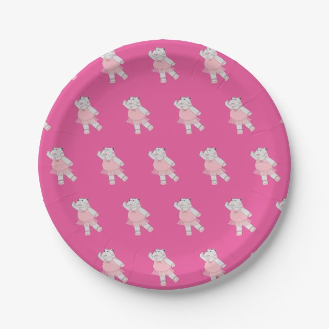 illusima Ballerina Hippo Pink Paper Plate (Front)
