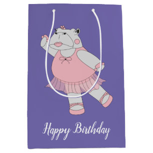 illusima Ballerina Hippo Purple With Text Medium Gift Bag