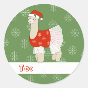 illusima Ballerina Llama Christmas Snowflakes Classic Round Sticker