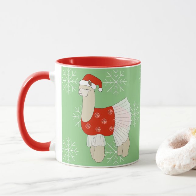 illusima Ballerina LLama Christmas Snowflakes Mug (With Donut)