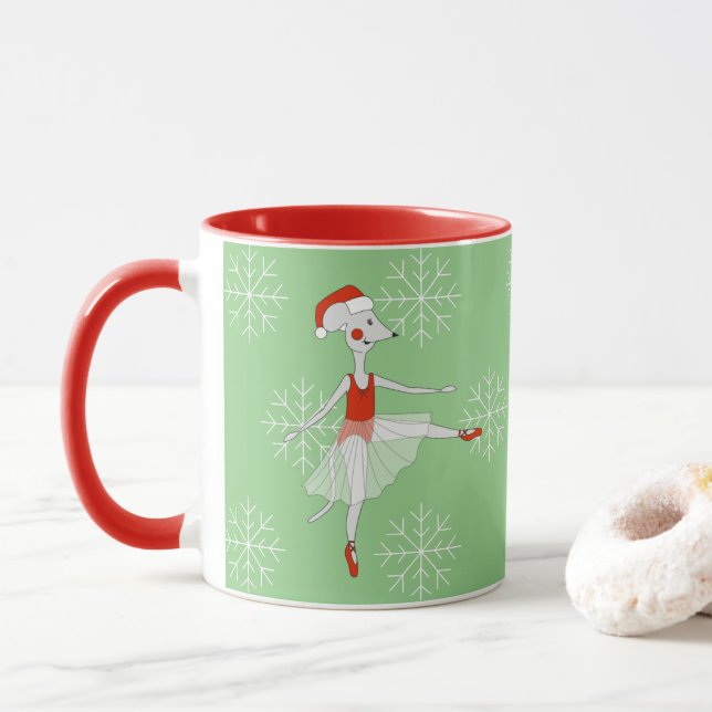 illusima Ballerina Mouse Christmas Snowflakes Mug (With Donut)