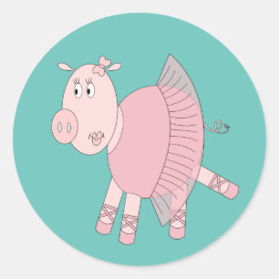 illusima Ballerina Piggy Turquoise Classic Round Sticker