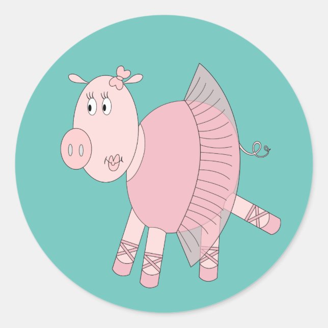 illusima Ballerina Piggy Turquoise Classic Round Sticker (Front)