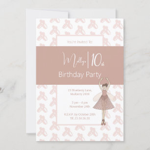 illusima Ballerina Pink Fairy 10th Birthday Invitation