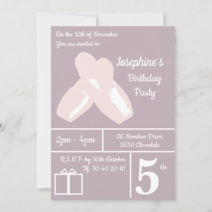 illusima Ballerina Shoes Mauve Birthday Invitation