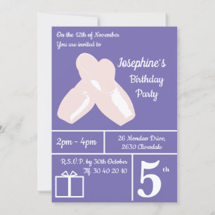 illusima Ballerina Shoes Purple Birthday Party Invitation