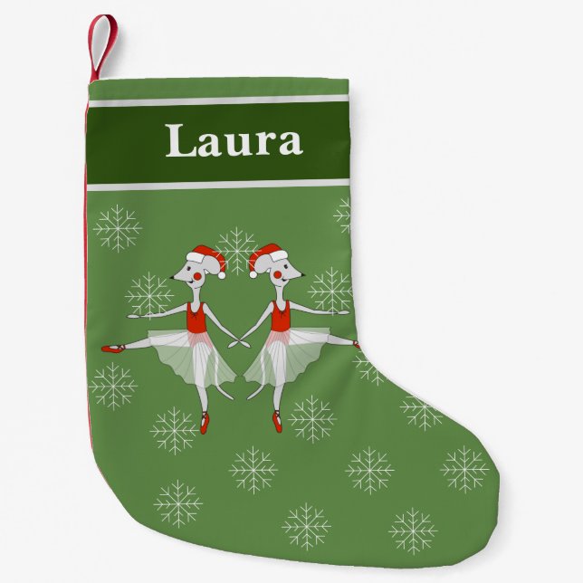 illusima Ballet Dancing Mice Christmas Snowflakes Small Christmas Stocking (Front)