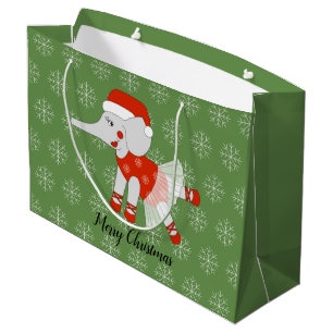 illusima Ballet Elephant Christmas Snowflake Green Large Gift Bag