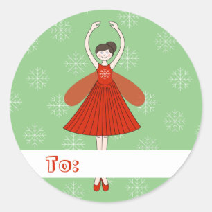 illusima Ballet Fairy Christmas Snowflakes Green Classic Round Sticker