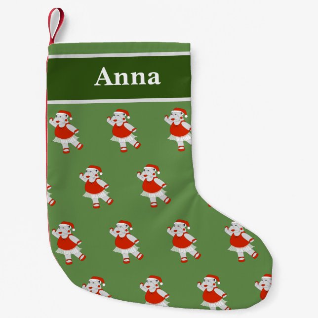 illusima Ballet Hippo Christmas Pattern Green Small Christmas Stocking (Front)