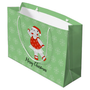 illusima Ballet Hippo Christmas Snowflakes Green Large Gift Bag