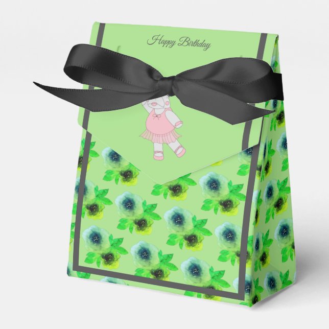 illusima Ballet Hippo Lime Flowers Birthday Gift/ Favour Box (Front Side)