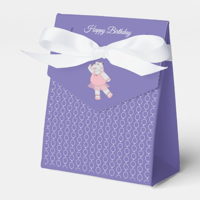 illusima Ballet Hippo White Ribbon Birthday Party Favour Box (Front Side)