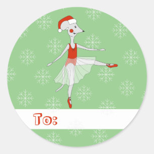 illusima Ballet Mouse Christmas Snowflakes Green Classic Round Sticker