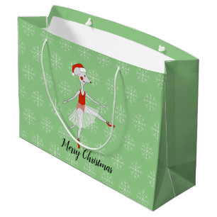 illusima Ballet Mouse Christmas Snowflakes Green Large Gift Bag