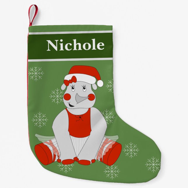 illusima Ballet Rhino Christmas Snowflakes Green Small Christmas Stocking (Front)