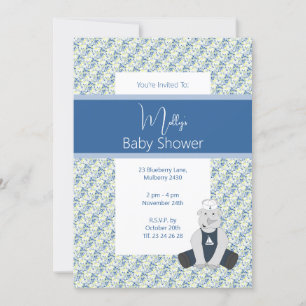 illusima Blue Floral Sailor Rhino Baby Shower Invitation